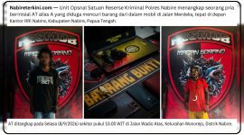 Personel Unit Opsnal Sat Reskrim Polres Nabire mengamankan terduga pelaku pencurian berinisial AT alias A di wilayah Nabire, Selasa (8/9/2026). Dok_SatRes