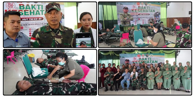 Personel TNI, keluarga besar TNI, dan masyarakat mengikuti kegiatan donor darah dalam rangka HUT ke-81 TNI di Aula Makodim 1705/Nabire, Minggu (20/9/2026). Dok_Pri-173/PVB