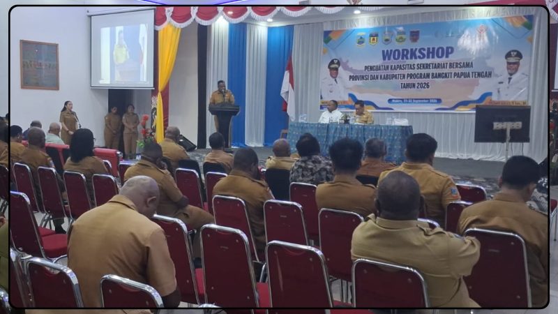 Sekber tingkat provinsi dan empat kabupaten mengikuti workshop penguatan tata kelola Program Bangkit Papua Tengah. Dok_FNM