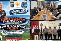 Kapolda Papua Tengah Brigjen Pol Jermias Rontini bersama panitia Mini Soccer Kapolda Papua Tengah Cup I tingkat SMP Kabupaten Nabire. Dok_HPPT