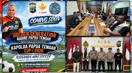 Kapolda Papua Tengah Brigjen Pol Jermias Rontini bersama panitia Mini Soccer Kapolda Papua Tengah Cup I tingkat SMP Kabupaten Nabire. Dok_HPPT