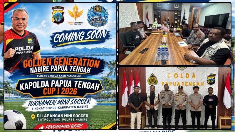 Kapolda Papua Tengah Brigjen Pol Jermias Rontini bersama panitia Mini Soccer Kapolda Papua Tengah Cup I tingkat SMP Kabupaten Nabire. Dok_HPPT