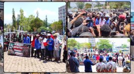 Mahasiswa IPMADO se-Kota Nabire menyampaikan aspirasi di Gedung DPR Papua Tengah, Senin (28/9/2026), menyoroti kasus Dogiyai Berdarah. Dok_Arief NT