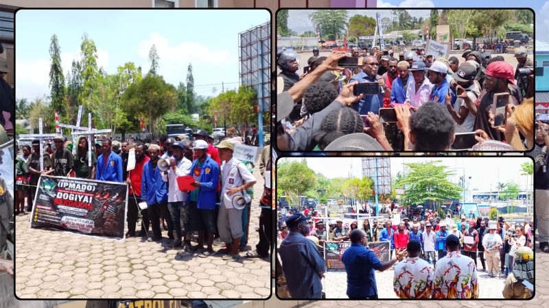 Mahasiswa IPMADO se-Kota Nabire menyampaikan aspirasi di Gedung DPR Papua Tengah, Senin (28/9/2026), menyoroti kasus Dogiyai Berdarah. Dok_Arief NT