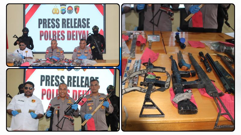 Kapolres Deiyai Kompol Sarifudin Ahmad saat menyampaikan perkembangan pengungkapan kasus dan menunjukkan sejumlah barang bukti, Senin (28/9/2026). Dok_Arief NT