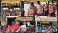 Kapolres Nabire AKBP Samuel Dominggus Tatiratu menyerahkan bantuan bahan makanan kepada masyarakat Suku Dani asal Kabupaten Puncak Jaya di Nabire, Rabu (30/9/2026). Dok_HPN