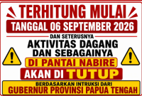 Kawasan Pantai Nabire yang menjadi lokasi aktivitas masyarakat dan pelaku usaha. Pemerintah Provinsi Papua Tengah mulai menghentikan aktivitas perdagangan di kawasan tersebut, Minggu (6/9/2026). Dok_Ist